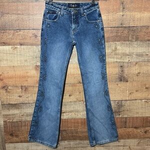 Vintage LEI Low Rise Studded Flare Jeans size 00 Y2K Festival Retro
